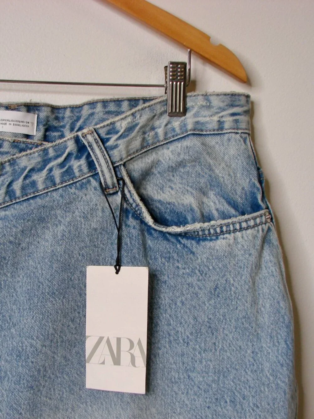 Zara Light Blue Denim Midi Maxi Skirt Asymmetric Fly Raw Hem BRAND NEW NWT XXL - Picture 10 of 15